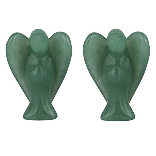 mookaitedecor 2pcs 1.5" Green Aventurine Crystal Pocket Guardian Angel Ornament Carved Figurine Statue