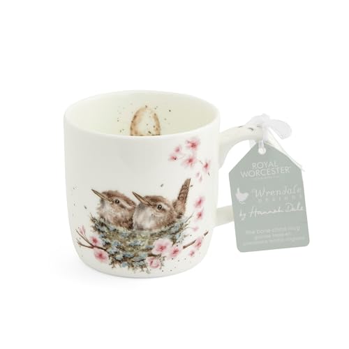 Royal Worcester x Wrendale Designs Feather Your Nest Coffee Mug - Fine Bone China White Mug with Handle Featuring Cute Bird Animal Design by Artist Hannah Dale Microwave & Dishwasher Safe 310ml