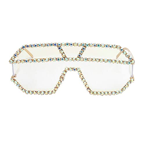 COTIA Oversized Vintage One-piece Rhinestone Big Frame Punk Shades Women Diamond Stoned Rim Luxury Flat Top Goggle Sunglasses