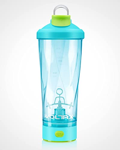 VOLTRX Electric Shaker Bottle - VortexBoost Portable USB C Rechargeable Protein Shake Mixer, Shaker Cups for Protein Shakes and Meal Replacement Shakes, BPA Free, Waterproof, Colored Light Base, 24 oz, Cyan