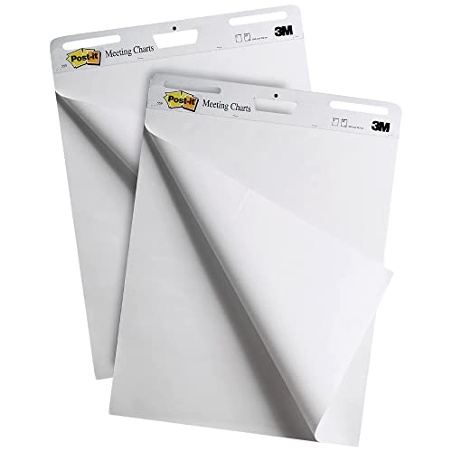 Post-it Super Sticky Bloc de reuniones autoadhesivo en color blanco liso, 2 blocs de 635 mm נ762 mm + 4 blocs de reuniones GRATIS