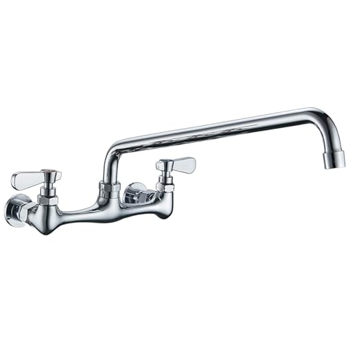 BATHLAVISH Grifo para fregadero de cocina de montaje en pared, 16 pulgadas, centro comercial, doble mango, barra de lavandería, boquilla giratoria, grifo mezclador cromado