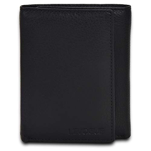 Genuine Leather RFID Blocking Slim Trifold Wallet for Men with 7 Cards+1 ID Window+2 Note Compartments, Nappa Black, Small