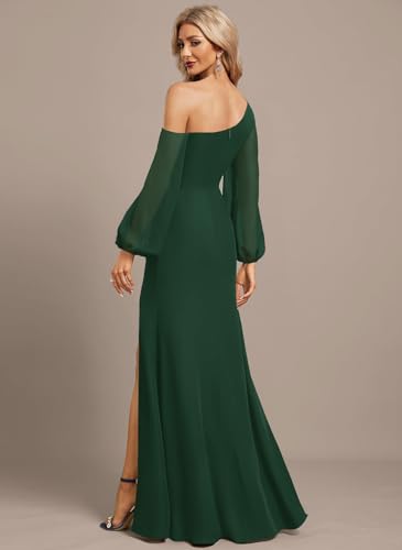 Long Sleeve Asymmetrical Bridesmaid Dresses for Wedding Chiffon Mermaid One Shoulder Long Formal Party Gowns with High Slit2