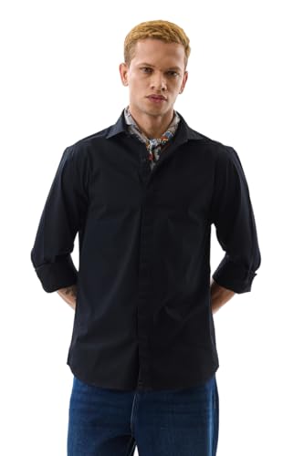 Image of SNITCH Men's Casual Shirt | Slim Fit Full Sleeve Classic Collar Solid Pattern | Premium Cotton Blend & Breathable Fabric for Everyday & Semi-Formal Wear