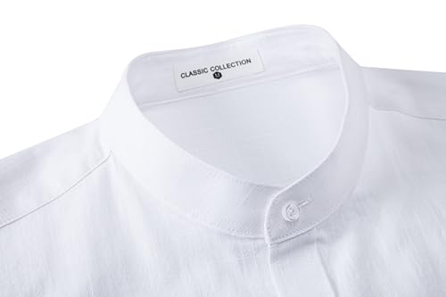 Mens Linen Band Collar Beach Shirts Casual Button Down Solid Plain Long Sleeve Hawaiian Shirts4