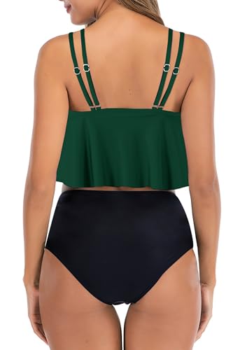 Image of Women High Waisted Bikini Swimsuit Flounce Vintage 2 Piece Bathing Suits