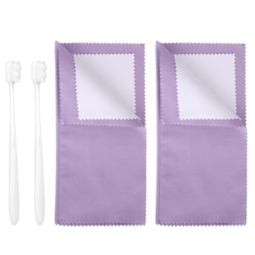 4pcs Kit de Nettoyage Bijoux, 2 Chiffons Polissage Argent & 2 Brosses Ultra Douces pour Tous Bijoux Argent Sterling Or Diamants Bagues Chaînes Nettoyage Sans...