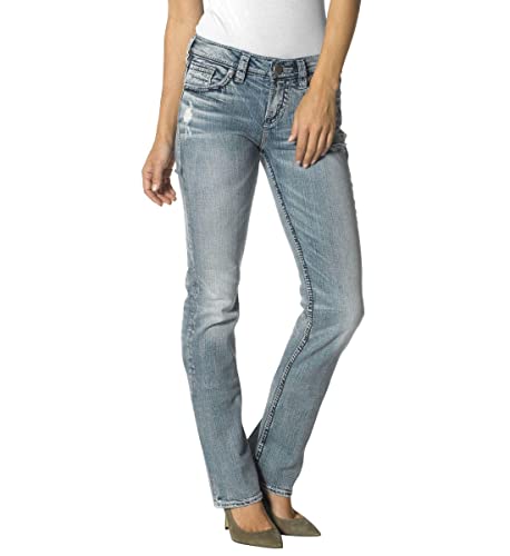 Silver Jeans Co. Women's Suki Mid Rise Slim Bootcut Jeans, Light Wash Indigo, 29W X 31L