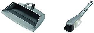 Addis Closed Dustpan with Handle, Metallic & Soft Hand Brush, Metallic Silver