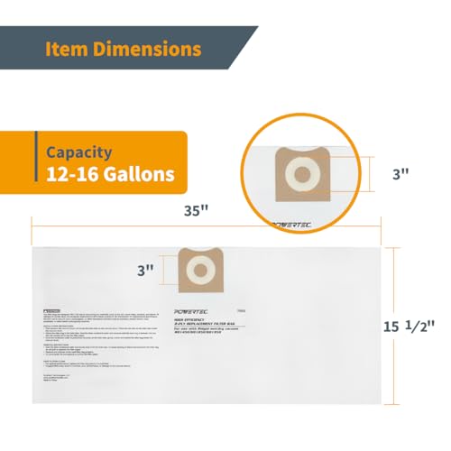 POWERTEC Sacos de vácuo PRO 75096 Shop 4PK, 2 para detritos de poeira seca e 2 para coleta úmida e s