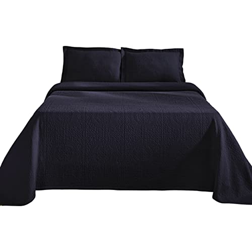 Superior Cotton Fleur De Lis Bedspread Set, Warm Blankets, All-Season Bedding, Bedroom Decor, Decorative Boho Medallion Coverlet, Includes 1 Bedspread, 1 Pillow Sham, Twin, Navy Blue