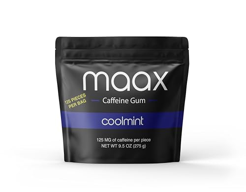 Maax Caffeine Gum | 125mg of caffeine per piece | Coolmint | 125 total pieces per bag