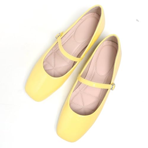 Women Mary Jane Candy Color Flats Adjustable Ankle Strap Comfortable Square Toe Pu Leather Ballet Dance Shoes Low Heel Office Party Dress Shoes3