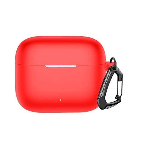 Image of Anvique Silicone Protective Case Cover for Oppo Enco Buds 3 Pro, Earbuds Accessories (Red with Premium Carabiner)