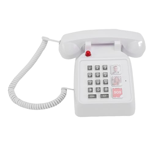 Fockety Teléfono de Botón Grande, 5 Números de SOS 2 Números Familiares 3 Teléfono de Línea Fija de Volumen Ajustable para el Hogar, Ringer Visual Botón Grande Teléfonos para Personas