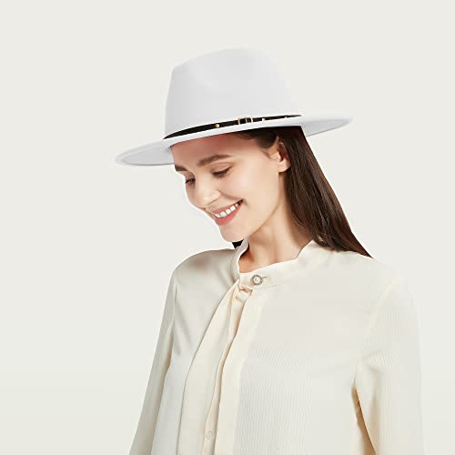 Image of jingsha Fedora Hats for Men & Women Wide Brim Fedora Felt Panama Hat Men's Dress Hats with Belt Buckle