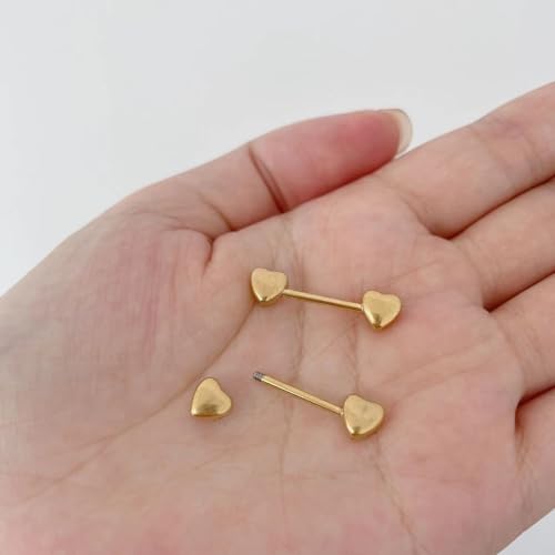 14G Minimalist Heart Nipple Rings Stainless Steel Love Hearts Nipplerings Straight Tongue Rings Barbell Bar Piercing Body Jewelry Gifts for Women BFF3