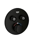 GROHE Grohtherm SmartControl Termostato Incasso con 2 Valvole per Doccia o Vasca (Controllo Pulsante Push/Girevole, Pulsante Sicurezza 38°C, Senza Box da Incasso), Nero Opaco