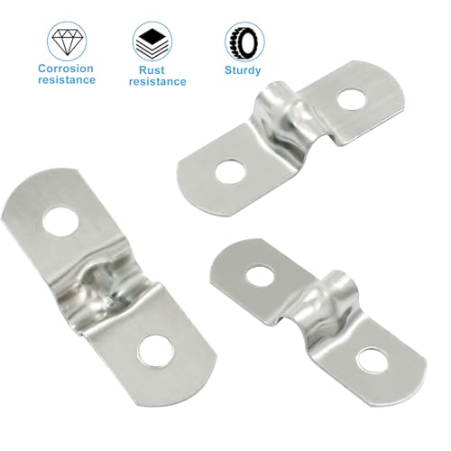Image of 25 Pack, 1 /4 Inch (5mm) M5 Rigid Pipe Strap, Stainless Steel | Two Hole Cable Strap, U Bracket Conduit Clamp, For Fixing Tube, Cable, Pipe, Silver