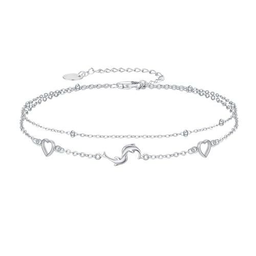 Image of 925 Sterling Silver Layered Ankle Bracelets for Women Jewelry Gifts | 925 Sterling Silver Layered Sea Turtles /Elephant /Wave Anklet Animal Bracelet Summer Ocean Beach Jewelry Gifts for Women