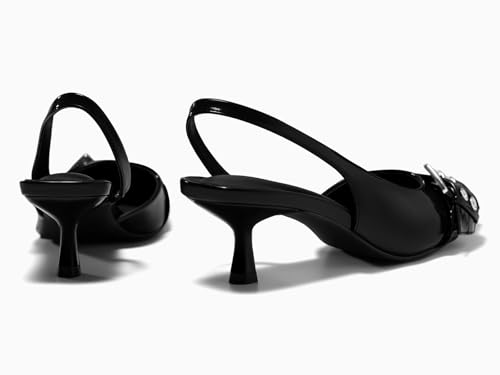 PiePieBuy Womens Slingback Kitten Low Heels Closed Pointed Toe Pumps D’Orsay Buckle Studded Dress Shoes4