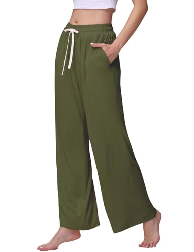 Image of Veseacky Women's Wide Leg Lounge Pants Yoga Pajamas Comfy Stretch Drawstring Pajamas Puls Size Dance Bottoms S-4XL