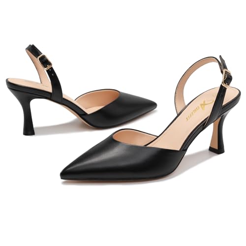 Athlefit Closed Pointed Toe Kitten Heels for Women Dress Work Wedding Party Slingback Stiletto Pumps Shoes Black, Size 7.5, SAPU2606W — view 6
