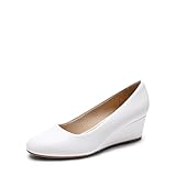 DREAM PAIRS Women's Low Wedges Heels Closed Round Toe Pumps Comfortable Slip On Dress Work Wedding Shoes,Size 11,White,DWUMPU2502