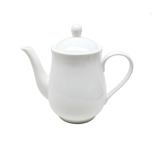 Image of White Porcelain Teapot, Big Tea Pot Coffee Tea Water Pot Vintage Ceramic Gooseneck Kettle (49oz)
