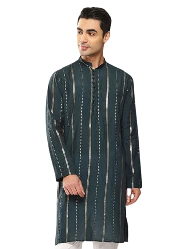 Image of See Designs Men's Long Sleeve Side Slit Chanderi Silk Sequins Mandarin Collar Kurta