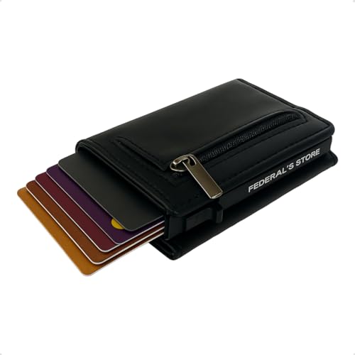 Carteira Com Fecho Magnetico Imã Slim Rfid Antifurto Compartimento Exclusivo Para Cnh Dinheiro Compacta do Futuro Completa Inteligente Mágica Porta Cartão Pop Up ML04 Federal's Store (Preta Couro)