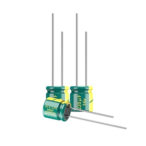 JCCON 10-Pack 16V 220uF Low ESR Electrolytic Capacitors