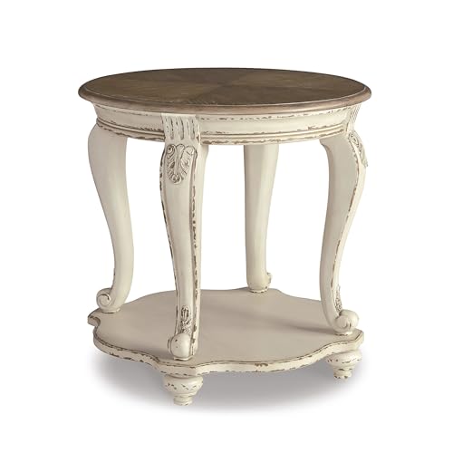 Signature Design by Ashley Realyn French Country Two Tone Round End Table, Chipped White