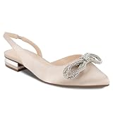 Jones New York Women’s Pointed Toe Slingback Flats with Rhinestone Bow, Low Heel Dress Shoes for Work or Evening - Quentina-Neutral Size 8