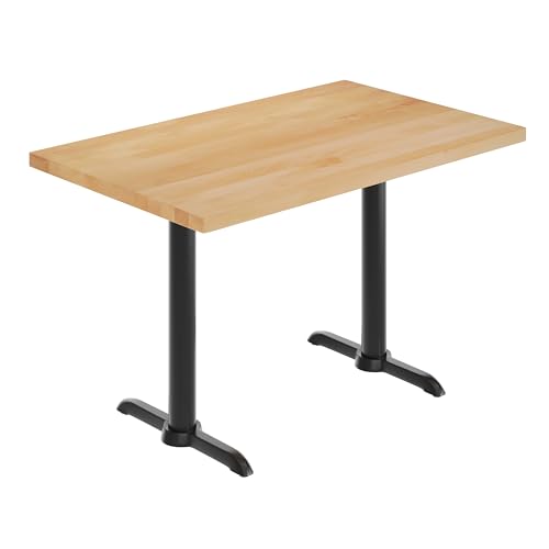 Flash Furniture Bennett 30' x 48' Solid Wood Commercial Indoor Tabletop in Natural with Dual 5' x 22' Dining Height Black Cast Iron T Bases, 400 lb. Static Capacity