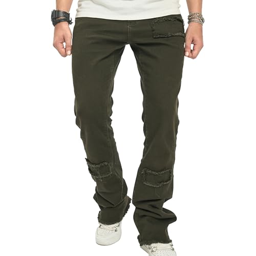 Mens Slim Fit Jeans Stacked Jeans Men Skinny Fit Straight Leg Pants Trendy Hem Frayed Mid Rise Denim Jean with Pockets