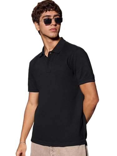 Image of Bewakoof Men Solid Regular Fit Half Sleeve Collar Pure Cotton T-Shirt