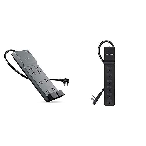 Belkin 8-Outlet Power Strip Surge Protector w/ Flat Plug, 6ft Cord (3,550 Joules) & 6-Outlet Power Strip Surge Protector w/ Flat Rotating Plug, 6ft Cord  (600 Joules)