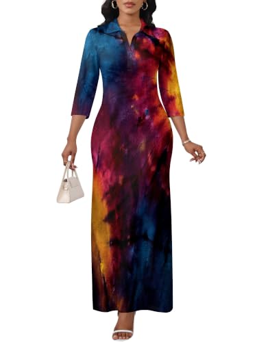 Image of PinkPatty Women's Casual 3 /4 Sleeve Polo V Neck Bodycon Maxi Dress