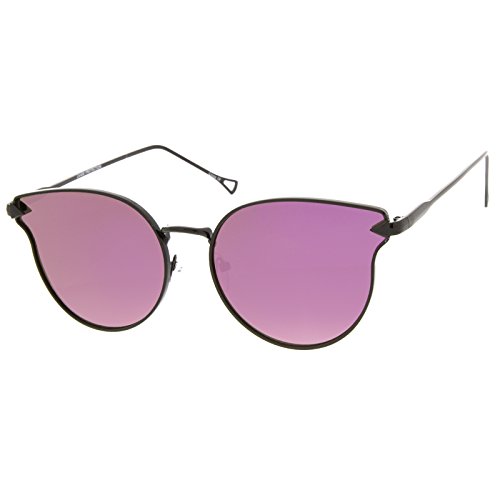 zeroUV - Metal Frame Arrow Temples Cateye Sunglasses For Women With Colored Mirror Flat Lens 58mm2