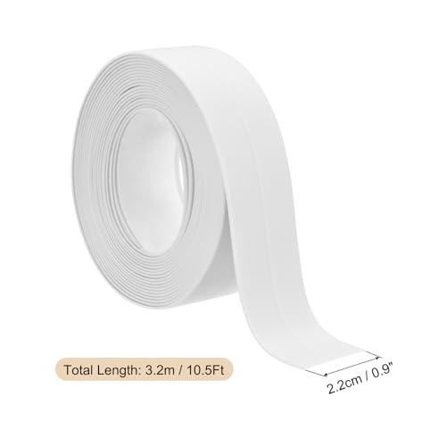 Image of uxcell 2 Rolls Caulk Tape, Caulking Strip Tape, 0.9 inch x 10.5Ft PVC Waterproof Self-Adhesive Sealing Tape for Kitchen Bathroom Toilet Sink Floor Corner Edge with Sealing Tool, White