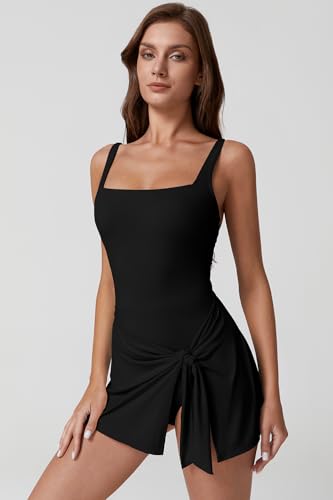 QINSEN Square Neck Swim Dress for Women Tummy Control One Piece Swimsuit Wrap Bathing Suit3