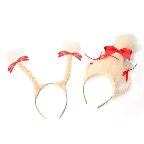 ZNTU 2 Pack Cindy Headband Hair Bow for Women and Girls Red Bow Headpiece Cindy Wig for Christmas Party