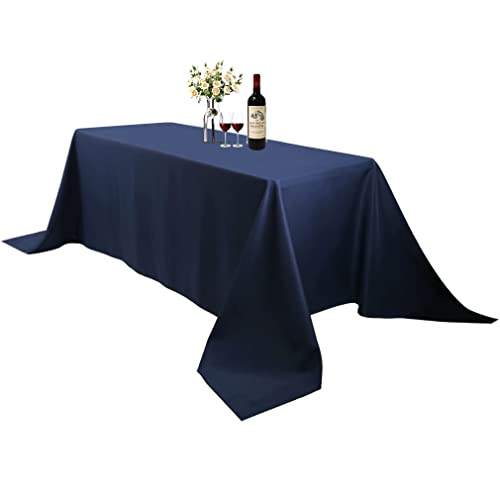 Waysle Large Navy Blue Rectangle 90 X 156 Inch Tablecloth - 8Ft Washable Polyester Tablecloths - Perfect For Wedding, Restaurant, Party, Dinning, Banquet Decoration #TOP3
