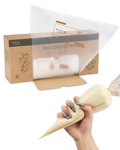 Bake Choice 16 Inch Large Piping Bags, 100PCS Thickened Disposable Pastry Bags, Anti Burst Icing Bags for Cream Frosting, Non-slip Frosting Bags, Cake & Cookie Decorating Supplies
