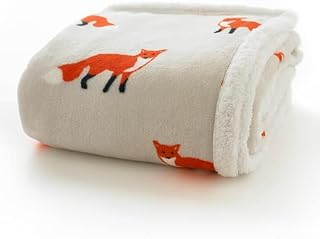 Deyongs Red Fox Sherpa Reverse Supersoft Throw in Grey with Red Fox Repeated Design140cm x 180cm