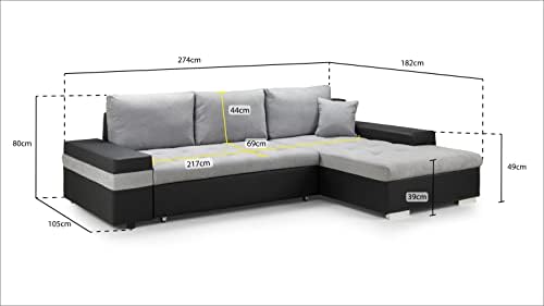 Honeypot - Sofabed - Bangkok Universal - Corner - Large Storage - Sofa Bed - White Grey Black (Right hand, Black/Grey)