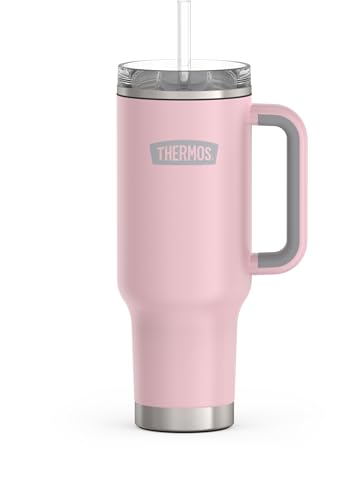 Image of THERMOS Stainless Steel Cup Holder Mug - 40 Ounce, Sunset Pink - Insulated Tumbler with Lid and Straw, Plus Leak-Resistant Slide Lock