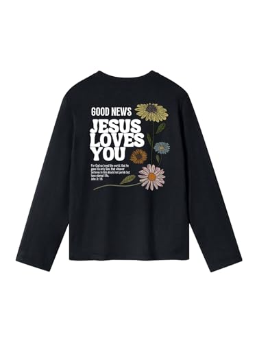 Image of SweatyRocks Girl's Bow Graphic Shirts Long Sleeve Crew Neck Tops Casual Cute Tee Tween Clothes
